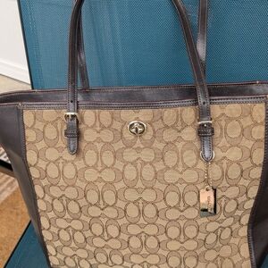Coach Brown and Tan Signature Tote